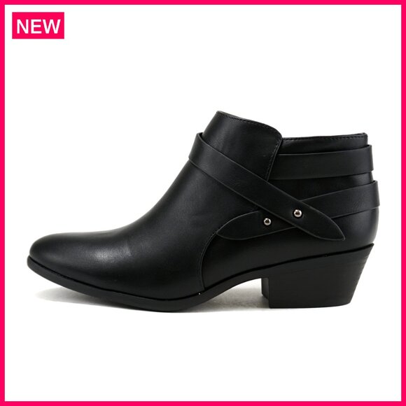 Women's Closed Toe Ankle Booties Block Heel Wide Fit Multi Strap